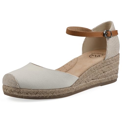 WHITE MOUNTAIN Women's Maintain Mini-Heel Espadrille Sandal, Natural/Fabric, 9.5 W