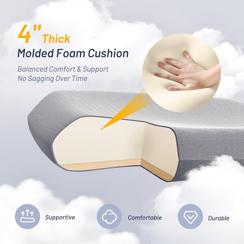 Image of Office Desk Chair for Long Hours & Lower Back Pain Relief - 4 inch Thick Molded Foam Cushion, Enhanced Lumbar Support, Padded Flip-up Armrests, Ideal for Office or Study (Light Gray)