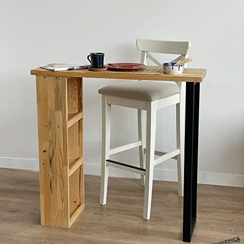 En.casa Table De Bar Design Avec Étagère 2 Niveaux - Bois De Pin & Métal 90x90x29 Cm Naturel Noir