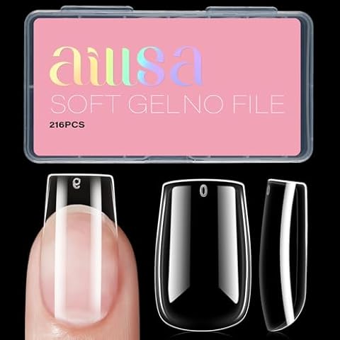 AILLSA Short Square Nails Clear Gel Nail Tips False Full Cover Soft Nail Tips for DIY Home Salon Gift, Preshaped Gelly Press on Fake Nail Tips for Nail Extension 216PCS 12 Sizes Cover