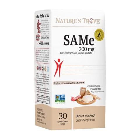 SAM-e 200mg Daily Supplement - Mood and Joint Comfort - 30 Enteric Coated Tablets - Cold Form Blister Packed - by Nature’s Trove Cover
