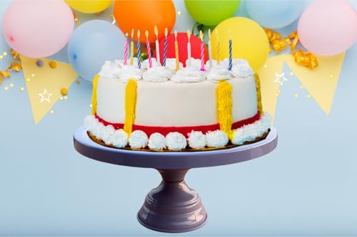 Image of Violet / Purple Color Metal Cake Stand Pedestal | Round Non-Revolving 9 inch Diameter by 5 inch Height Dessert Display | Sturdy Cake Holder for Birthday, Wedding, Anniversary & Party Decor
