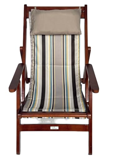 Image of Bunny Bear Premium Wooden Easy Chair | Unshakeable Solid Hardwood Folding Lounge Chair | 3-Position Adjustable | Pre-Assembled with Cushion & Headrest | Indoor Outdoor Relax Chair