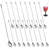 Oqqlin 18 Pcs Silver Bar Spoons Bulk, 12 Inch Stainless Steel Spiral Pattern Mixing Spoons Long Handle...