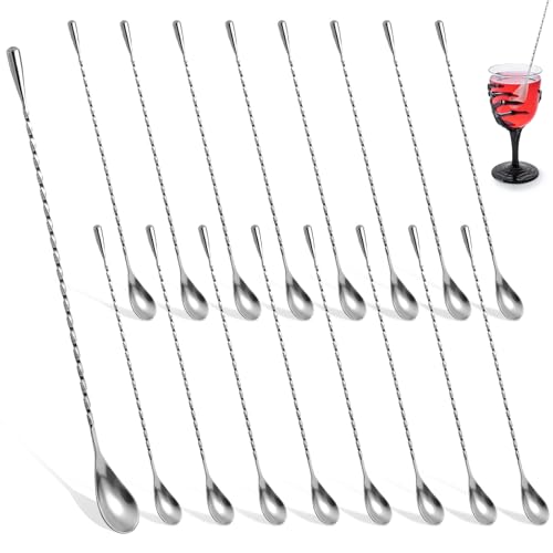Oqqlin 18 Pcs Silver Bar Spoons Bulk, 12 Inch Stainless Steel Spiral Pattern Mixing Spoons Long Handle Cocktail Spoon for Coffee, Cocktail, Iced Tea by Oqqlin - Used condition - US$20.27