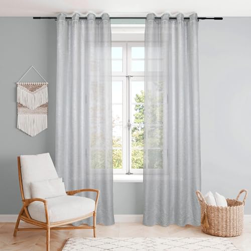 Dalina Textil - Cortina Translucido Liso para Ventana - Cortina con Ojales Poliéster Color Sólido para Salón Dormitorio (1 Pieza 140x260cm, Gris Claro)
