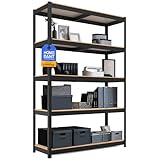 HOMEDANT House 組立簡単 高耐荷重 ラミネート スチールラック キッチン 5段 幅120 奥行40 高さ180 ブラック ホームダント 高さ調整可能 棚 収納棚 メタルラック クローゼット ガラージ オフィス 業務用 重量物