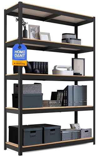 HOMEDANT House 組立簡単 高耐荷重 ラミネート スチールラック キッチン 5段 幅120 奥行40 高さ180 ブラック ホームダント 高さ調整可能 棚 収納棚 メタルラック クローゼット ガラージ オフィス 業務用 重量物 - HOMEDANT - 商品画像