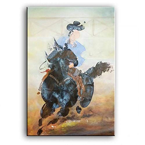 NGYJ Peinture À l'huile sur Toile Peinte À La Main,Art Mural Extra Large pour Salon Cheval Peint Abstrait Animal Rétro Cowboy Peinture À l'huile Peintures Modernes Peintes À La Main Oeuvre pour Une D Cover
