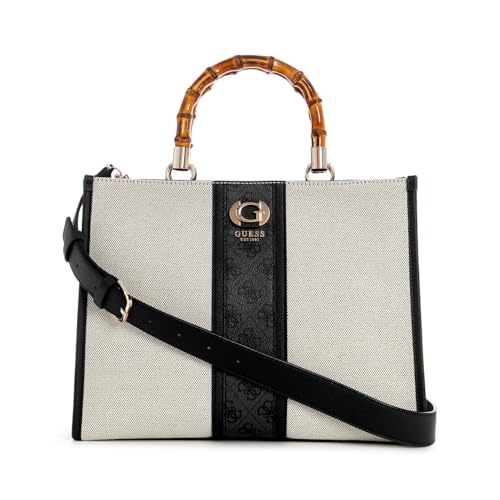 GUESS Kerima Bamboo 2 Compartment Tote Natural/Coal Logo