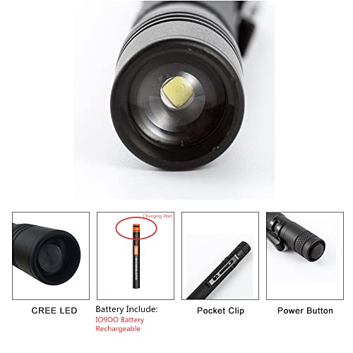 image for COSMOING UV Flashlight Rechargeable, 395nm Ultraviolet, Zoomable Black
