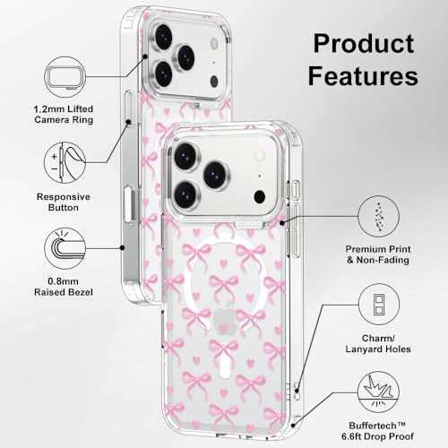 MOSNOVO for iPhone 17 Pro Case | Compatible with Magsafe | Military Grade 6.6ft Drop Tested | Camera Control | Clear with Bowtiful Love Design by MOSNOVO - Image 8