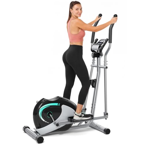 THERUN Crosstrainer für Zuhause, Extrem leiser Ellipsentrainer, kompakter Crosstrainer mit 16 Widerstandsstufen, 6 kg Schwungrad, Pulssensor, LCD-Monitor und Telefonhalter (Schwarz)