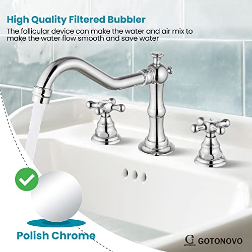 Widespread Bathroom Sink Faucet Double Cross Knobs Polish Chrome 3 Hole Mixing Tap Deck Mount With Pop Up Drain #TOP4