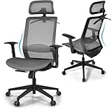 POWERSTONE Ergonomic Mesh Office Chair - High Back Computer Desk Tilt Lock Mesh Seat with Lumbar Support and Clothing Hanger, Executive Swivel Mesh Chair with Adjustable Arms and Headrest (Grey)