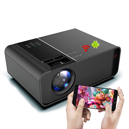 ZXCVASDF Smart Projector, Built-In Android System, Supports 1080P, 3D, HIFI, Portable Home Theater Entertainment Projector, Compatible with USB/HDMI/VGA/AV/TF,Black