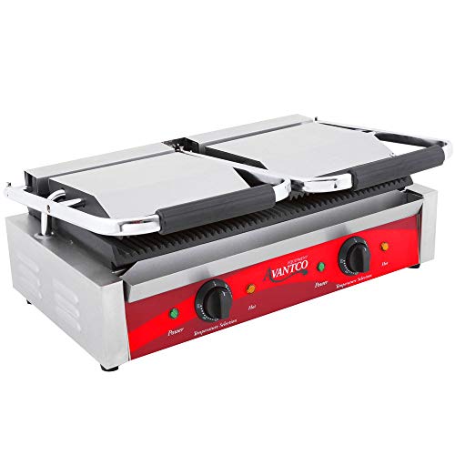 TableTop King P84 Double Commercial Panini Sandwich Grill with Grooved Plates - 18 3/16