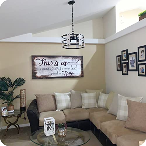 Kira Home Madera 17" 4-Light Modern Farmhouse Chandelier + Wood And Metal Round Shade, 2 Wood Panel Styles (White Ash/Walnut), Coarse Black Finish #TOP2