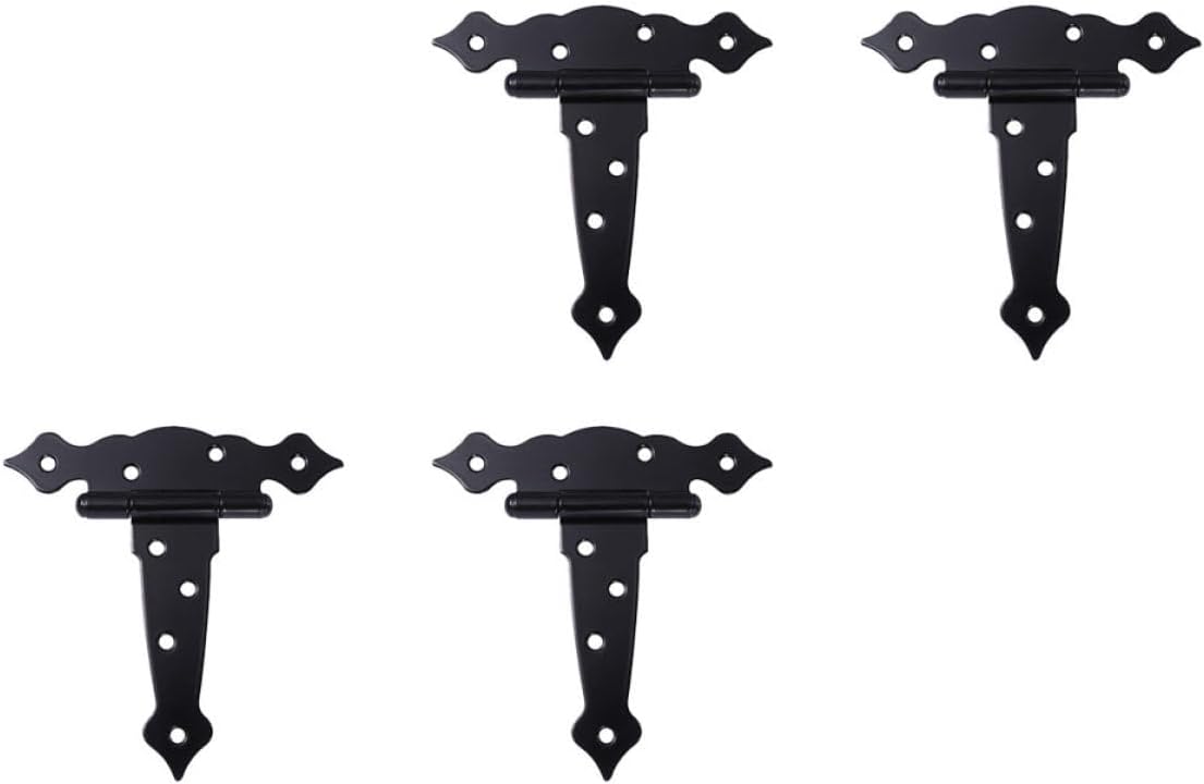 4Pcs Black Painted T-Strap Hinges with Bearing, 5-Inch Door Lock Accessories for Wooden Gate and Home Door Replacement, Sturdy Shutter Hardware for Outdoor Use