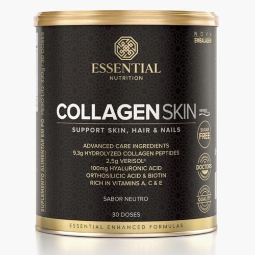 Essential Nutrition Collagen Skin, Suplemento de Colágeno Hidrolisado com Verisol, Ácido Hialurônico, Biotina, Vitaminas A, C e E, Sabor Neutro, 30 Doses