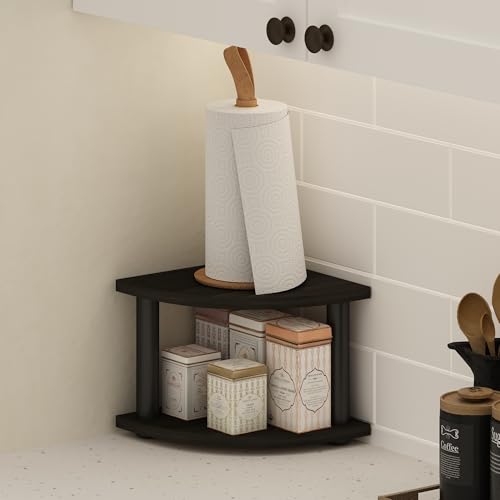 Image of Furinno Turn-N-Tube Kitchen Countertop Organizer, 2-Tier Corner Countertop Organizer Shelf, Corner Shelf, for Kitchen, Pantry, Organizers and Storage, Espresso