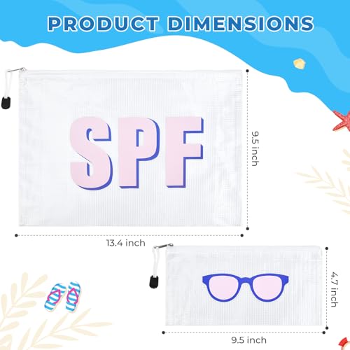 2PCS SPF Makeup Bag Clear Zippered SPF Bag Cosmetic Pouch Waterproof Travel Toiletry Organizer for Women Varsity Letter Patch Beach Pool Essentials3