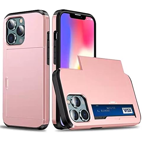 oniuk Compatible with iPhone 13 Pro Max Hybrid iPhone Wallet Case Card Holder Shell Heavy Duty Protection Shockproof Anti Scratch Soft Rubber Bumper Cover Case, Rose Gold Cover