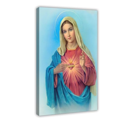 Toile Vierge Marie vintage 61 cm - Idée cadeau chrétien maison