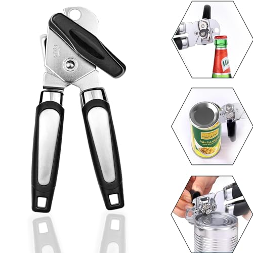 Tin Opener,Multifunctional 3 in 1 Tin Can Opener Stainless Steel Handheld Can Opener Manual Heavy Duty Can Openers Bottle Opener with Non Slip Grip for Arthritic Hands Kitchen Accessories