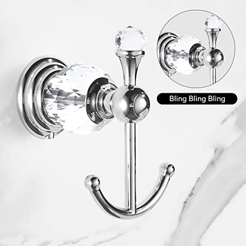 Patère double en cristal et chrome BATHSIR accroche serviette mural solide - 7