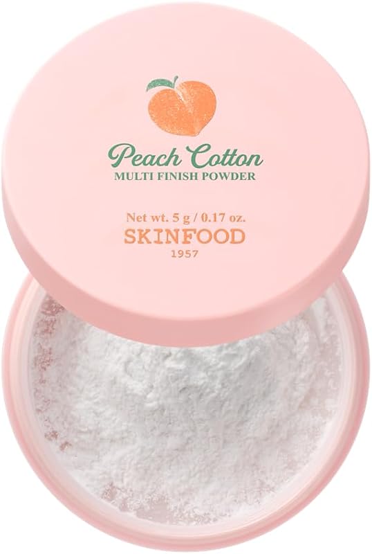 SKINFOOD Peach Cotton Multi Finish Powder 5g - Korean Peach Extract & Calamin Sebum Control Face Powder - Silky Setting Powder - Setting Powder for Oily Skin - Sweet Peach Scent for Soft Skin
