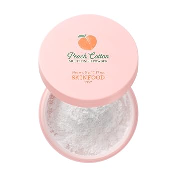 SKINFOOD Peach Cotton Multi Finish Powder 5g - Korean Peach Extract & Calamin Sebum Control Face Powder - Silky Setting Powder - Setting Powder for Oily Skin - Sweet Peach Scent for Soft Skin