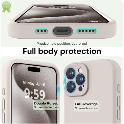 Image of LOVE 3000 Designed for iPhone 15 Pro Case, Premium Silicone with [Soft Anti-Scratch Microfiber Lining] Shockproof Protective Phone Case for Men Women Girls 6.1 inch, Stone