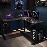 X-Rocker Cougar Corner 140cm x 140cm, Height Adjustable L-Shaped Gaming Desk Reversible Corner Design, 60cm Depth Large Dual Monitor, Sturdy Metal Frame for Adults & Kids - Carbon Black with Mouse Mat