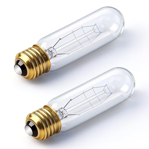 Blakapoo T10 Tubular Light Bulbs 25 Watt Incandescent Light Bulb T10 Bulb 120V 25W 2200K Tube Light Bulbs E26 Medium Base Dimmable for Vintage Style Showcase Curio Cabinet Chandeliers Pack of 2