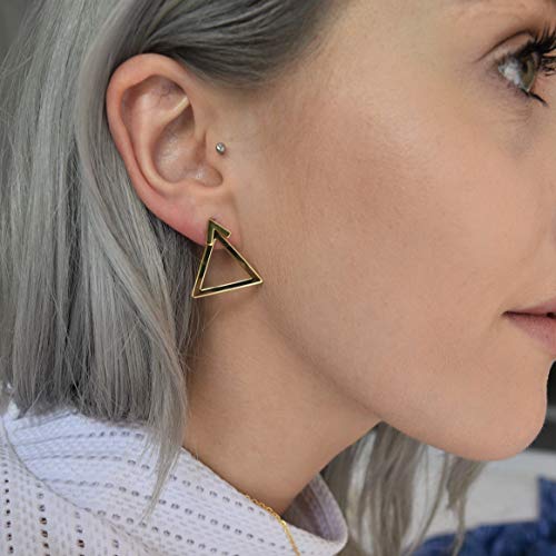 Open Triangle Ear Jacket Stud Double Sided Earrings | 18k Gold Plated Hypoallergenic Brass - Thumbnail 2