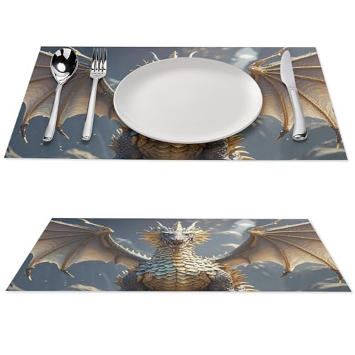 Set de table dragon doré chic en PVC résistant et antidérapant pour réception