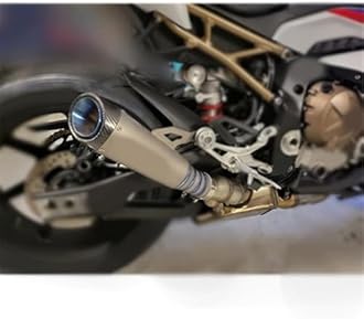 Motorcycle exhaust pipe For BMW S1000RR 2019-2022 2020 2021 Motorcycle Exhaust Titanium Alloy Middle Link Pipe Carbon Fiber Muffer Pipe Exhaust Pipes Muffler(Silver)
