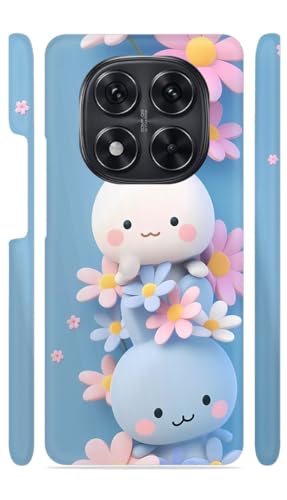 Image of White n Blue Bunny Flowers Designer Printed Hard Back Cover for Redmi Note 14 Pro 5G / Poco X7 5G Attractive and Uniquely Crafted Smartphone Case