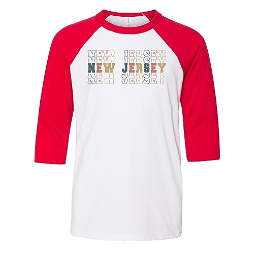 Stacked New Jersey Kids Three-Quarter Raglan Sleeve Baseball Shirt Youth Large White/Red