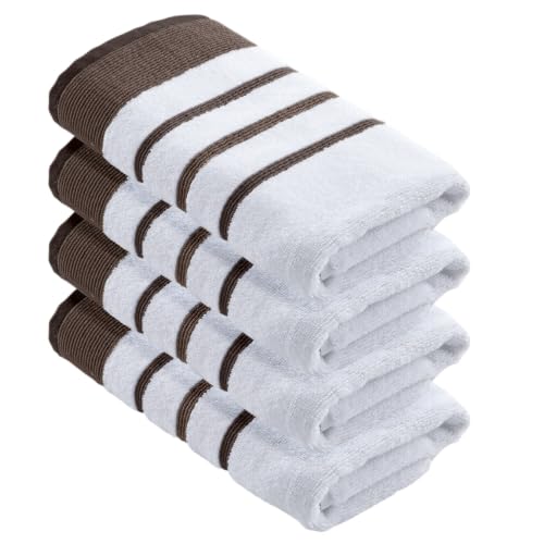 Great Bay Home Decorative Hand Towel Set - Cotton 4 Pack 26x16 Hand Towel Set - Durable Towels for Bathroom Decor (Chocolate/Silver Cloud)