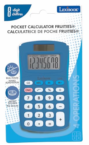 Lexibook - Taschenrechner FRUITIES®, 8 Ziffern, 4 Operationen, Grund- und erweiterte Funktionen, Solar- und Batteriebetrieb, Blau, C208A