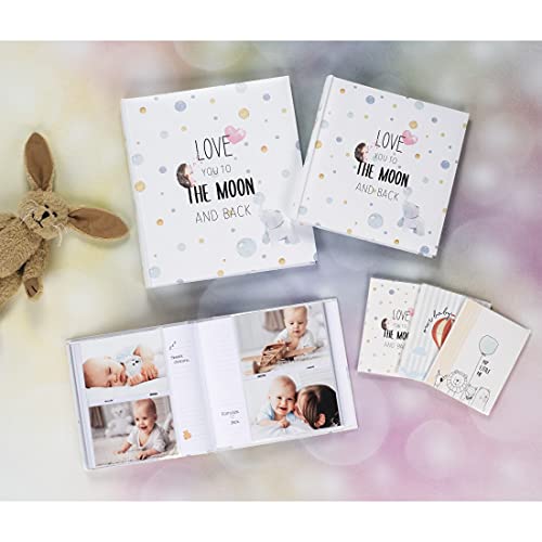 Hama Babyalbum To The Moon (Baby-Einsteckalbum für 200 Fotos im Format 10x15cm, Fotoalbum für Mädchen und Jungen, Kinder-Album zum Einstecken, Fotobuch mit Baby-Motiv) weiß/pastell