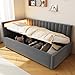Trdlpyn Divano Letto Imbottito 90x200, Letto Singolo con illuminazione a LED e Contenitore Idraulico, Testiere Laterali con Posizioni Intercambiabili, Rete a doghe, Tessuto in velluto, Grigio immagine