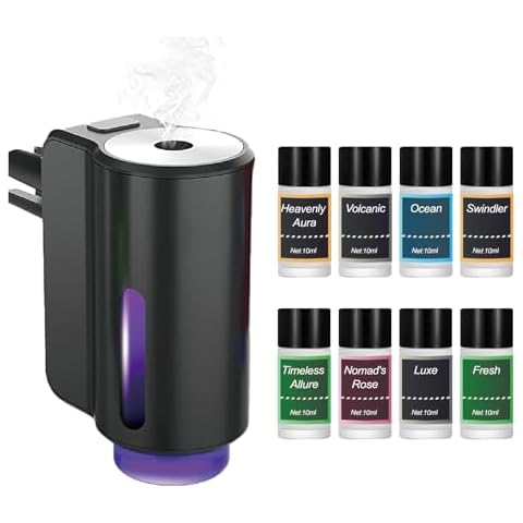 Car Air Freshener - Intelligent 3 - Speed Adjustable Aroma Diffuser, Rechargeable Humidifier with 8 x 10ml Perfume Bottles (Black) Cover