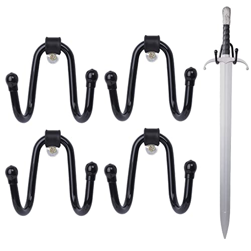 LEKUSHA 4 Pcs Small Adjustable Sword Wall Mount Sword Display Rack Holder Hanger Hook for Axe, Sword, Keyblade - Vertical or Horizontal Display - Black LEKUSHA 4 Pcs Small Adjustable Sword Wall Mount Sword Display Rack Holder Hanger Hook for Axe, Sword, Keyblade - Vertical or Horizontal Display - Black