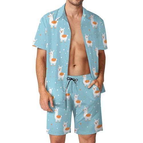Camisa de botones y pantalones cortos de hombre con estampado original de llamas