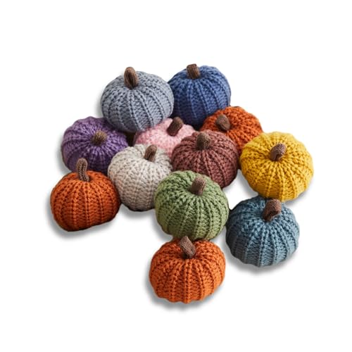 Mini knit pumpkins set of 12 in warm autumn colors