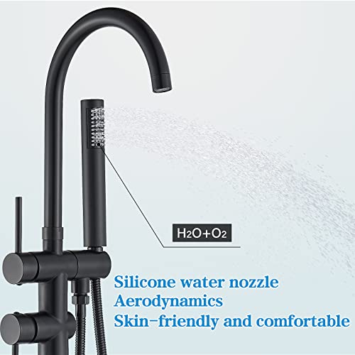 Yagatap Freestanding Bathtub Faucet Floor Mount Tub Filler Matte Black High Flow Shower Faucets With Handheld Shower Mixer Taps Swivel Spout #TOP4