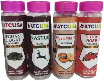 80 palitos Dhoop (paquete de 4 – Afghani Gugal Kasturi Musk Melon Dutch Rose) Paquete variado de eliminadores de olores – Tecnología de aire